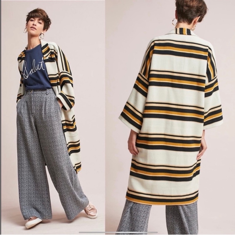 Anthropologie THE ODELLS Striped Cocoon Jacket Coatigan Oversized Size Small - Picture 2 of 15
